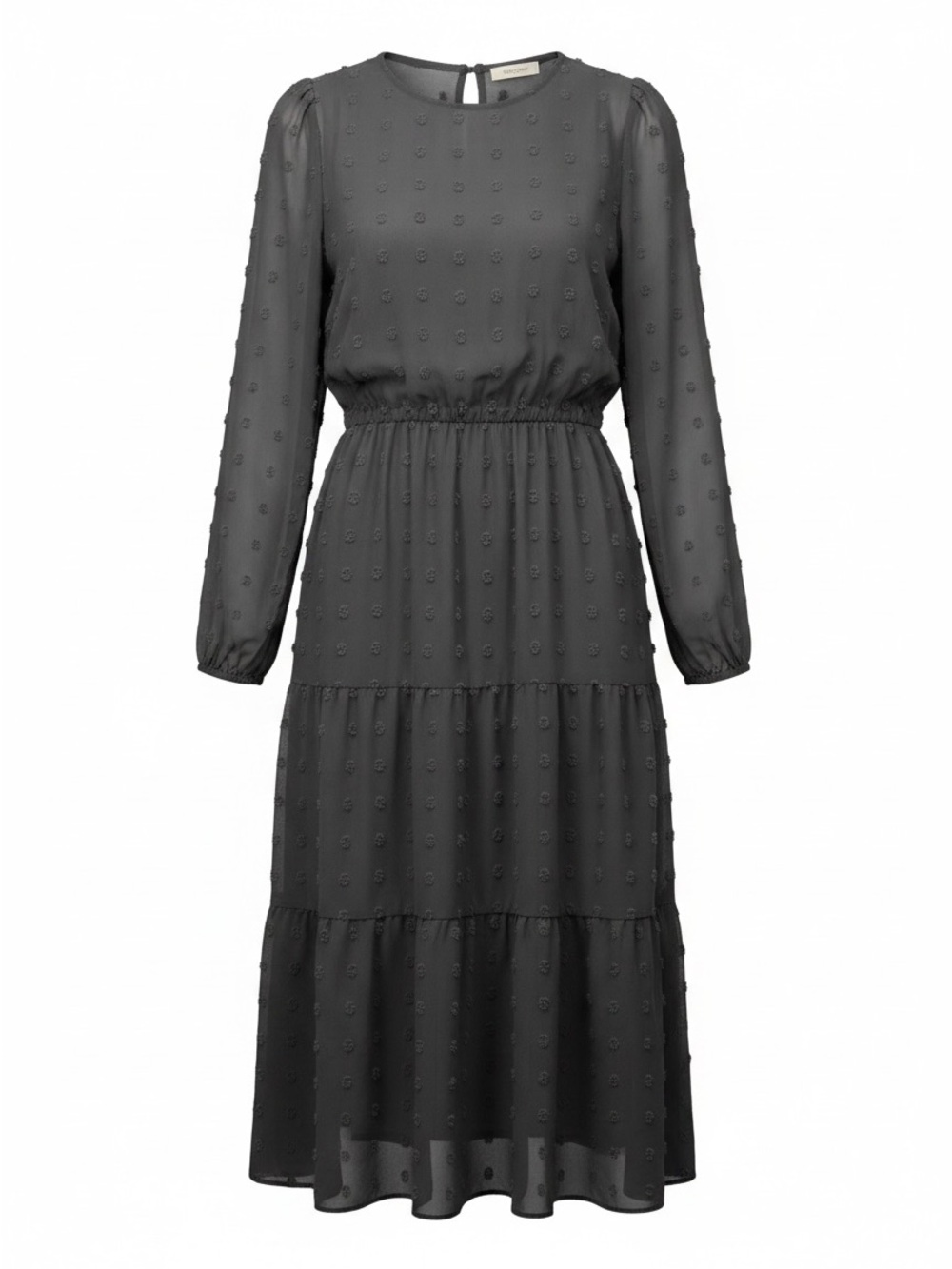 Pretty Garden - Textured Long Sleeve Tiered Midi Dress - Black (Classic)